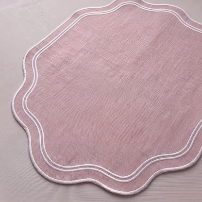 Pink Scalloped Placemats Set of 6 Cotton Embroidered Table Mat for Wedding