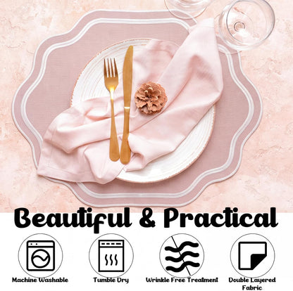 Pink Scalloped Placemats Set of 6 Cotton Embroidered Table Mat for Wedding