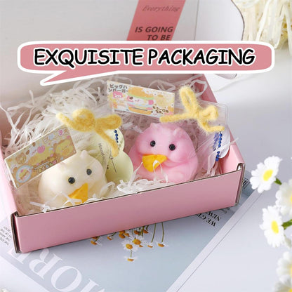2PCS Handmade Taba Hamster Squishy Squeeze Toys - Ultra Soft Silicone Animal Squishies for Kids & Adults, Reusable Non-Violent Squishy Toys for Stress Relief & Relaxation （White&Pink）