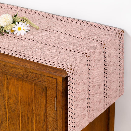 Socomi Boho Table Runner Summer Farmhouse Rustic Macrame Seasonal Long Woven Cotton Linen Small Coffee Dining Kitchen Table Runner for Dresser Scarf Holiday Home Decor 36in Pink