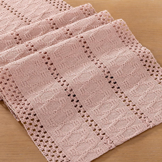 Socomi Boho Table Runner Summer Farmhouse Rustic Macrame Seasonal Long Woven Cotton Linen Small Coffee Dining Kitchen Table Runner for Dresser Scarf Holiday Home Decor 36in Pink