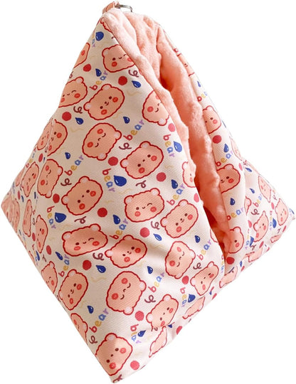 Handmade Cuddle Sack Sleeping Bag Pouch for Hedgehog Hamster Rat Sugar Glider Small Animal Hanging Cage Cave Bed (Pink)