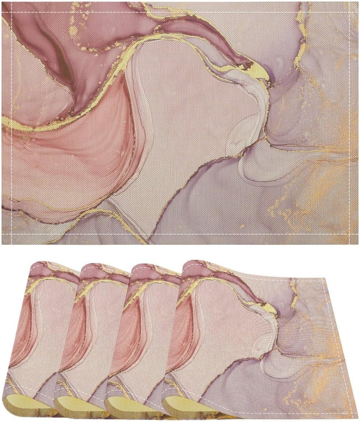 Marble Placemats Set of 6,Modern Abstract Pink Gold Marble Texture Pattern Placemats Table Mat for Home Dining Table Kitchen Party Decor 12x18in 6PCS
