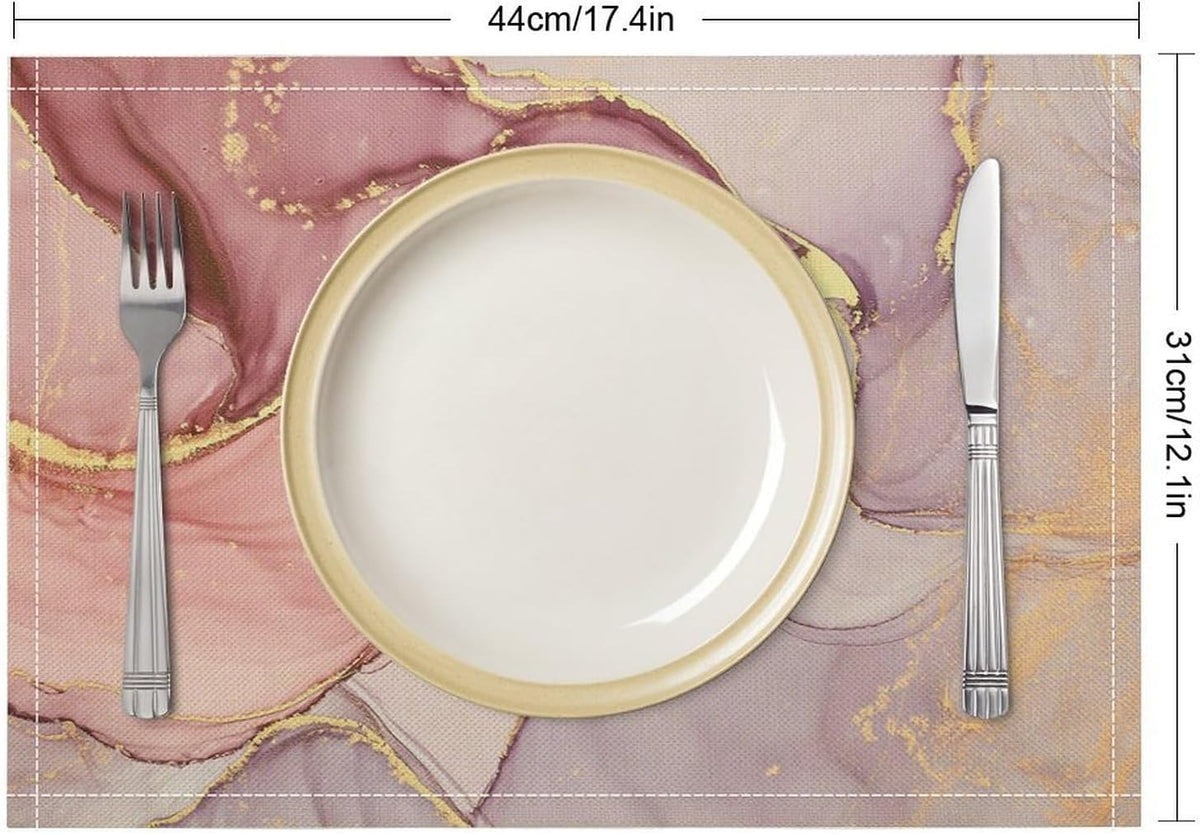Marble Placemats Set of 6,Modern Abstract Pink Gold Marble Texture Pattern Placemats Table Mat for Home Dining Table Kitchen Party Decor 12x18in 6PCS