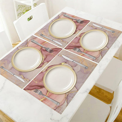 Marble Placemats Set of 6,Modern Abstract Pink Gold Marble Texture Pattern Placemats Table Mat for Home Dining Table Kitchen Party Decor 12x18in 6PCS