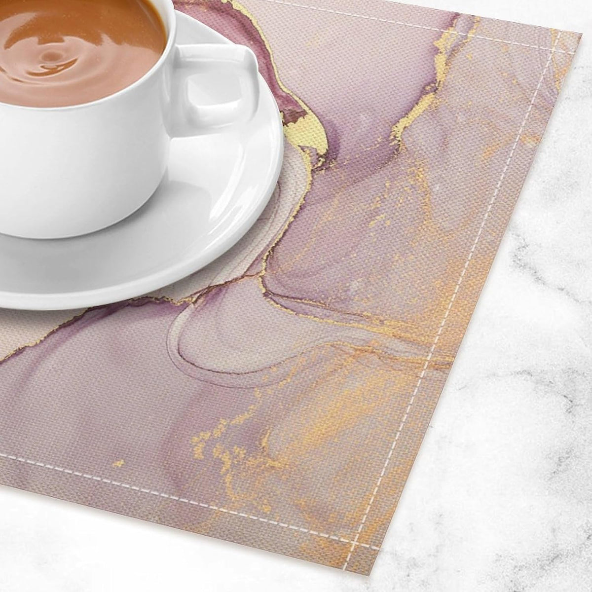 Marble Placemats Set of 6,Modern Abstract Pink Gold Marble Texture Pattern Placemats Table Mat for Home Dining Table Kitchen Party Decor 12x18in 6PCS