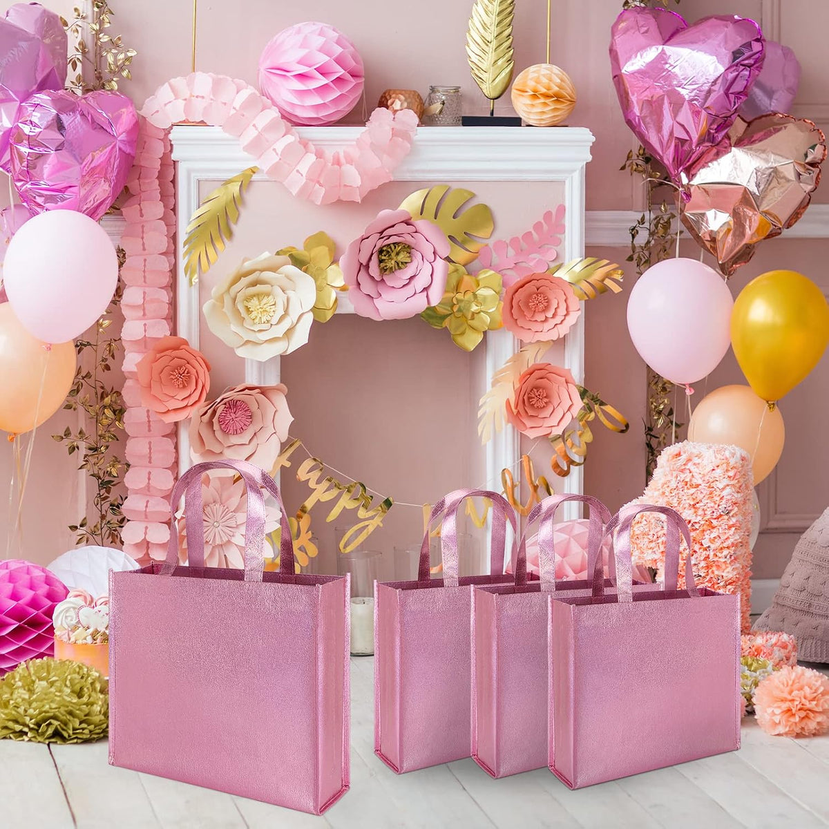 12 Pink Big Gift Bags with Handles for Birthday Bachelorette Bridal Shower