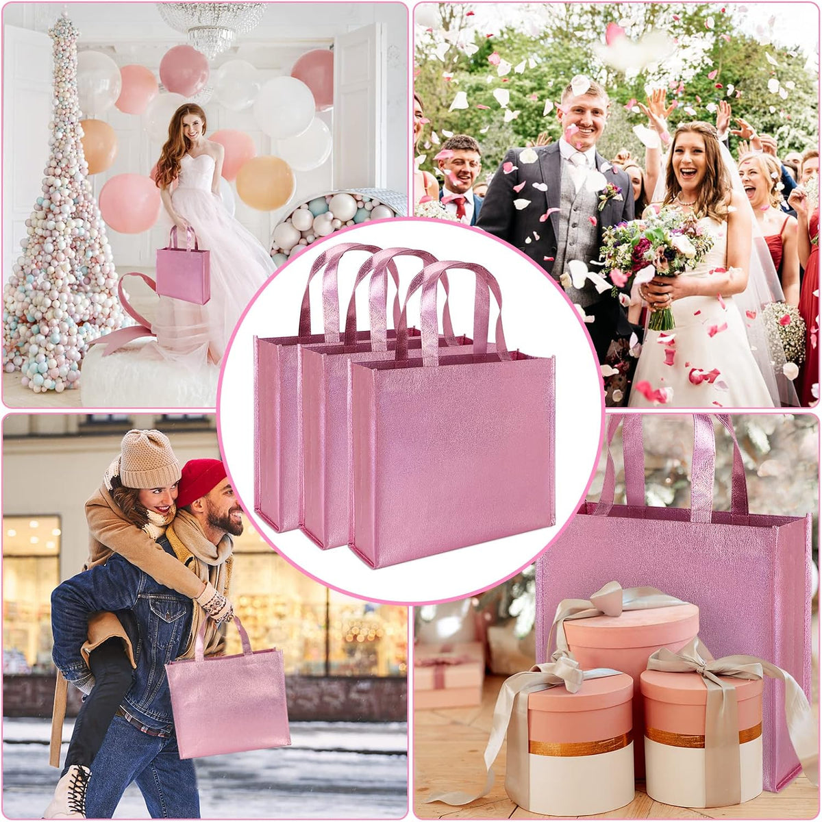 12 Pink Big Gift Bags with Handles for Birthday Bachelorette Bridal Shower