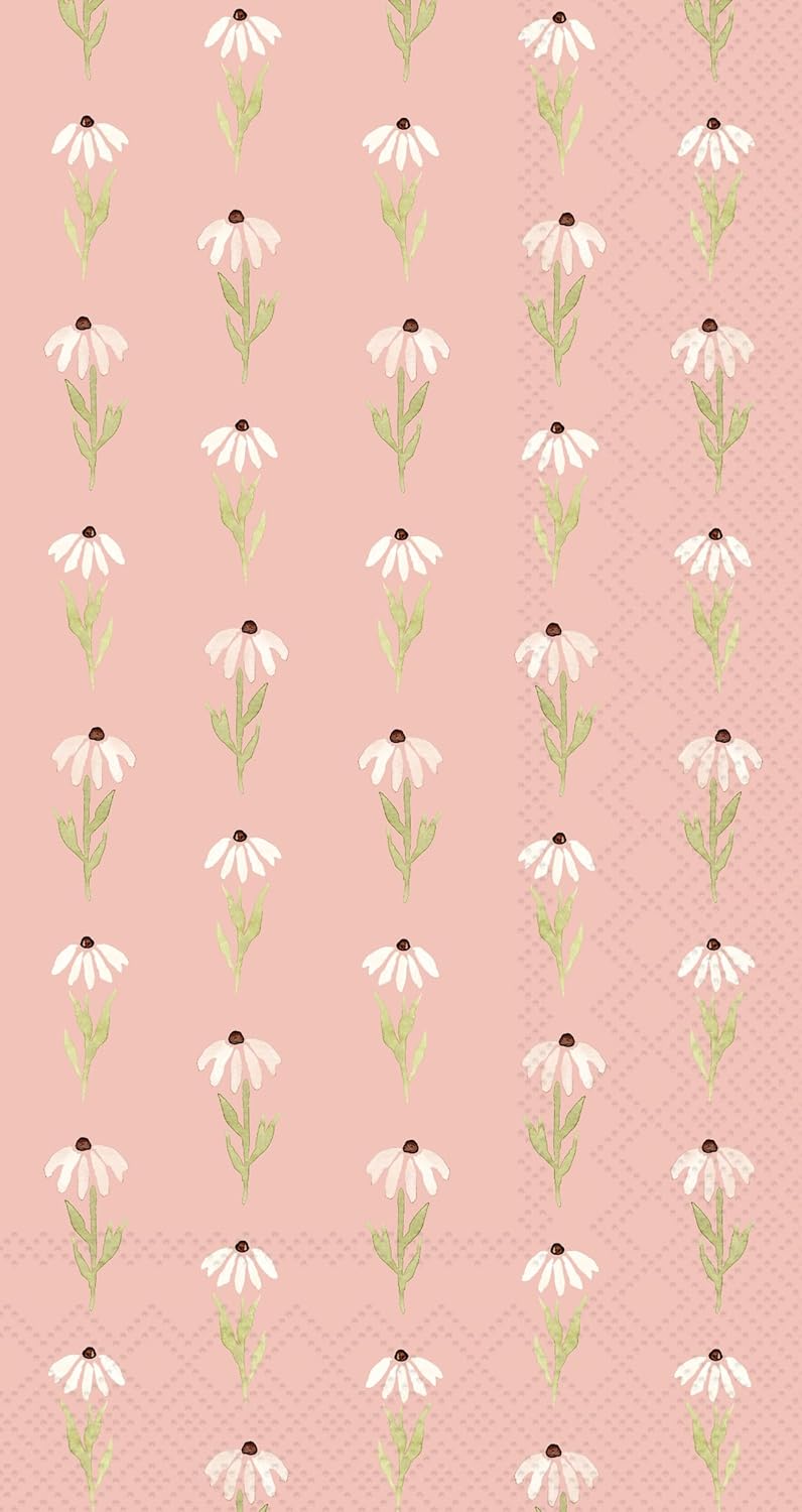 IHR Ideal Home Range Dinner Napkins Disposable 3-Ply Paper Guest Hand Towels, 8.25" x 4.5", Pink Daisy, 16-Count