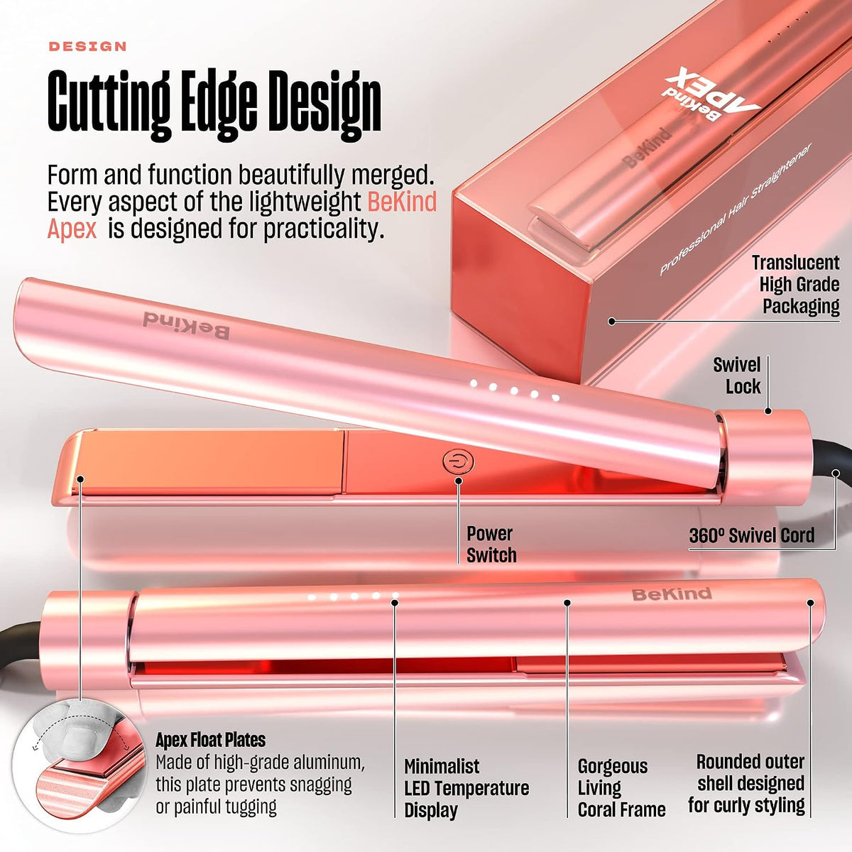 Apex 2-in-1 Flat Iron Hair Straightener and Curler, 1-Inch, Peach