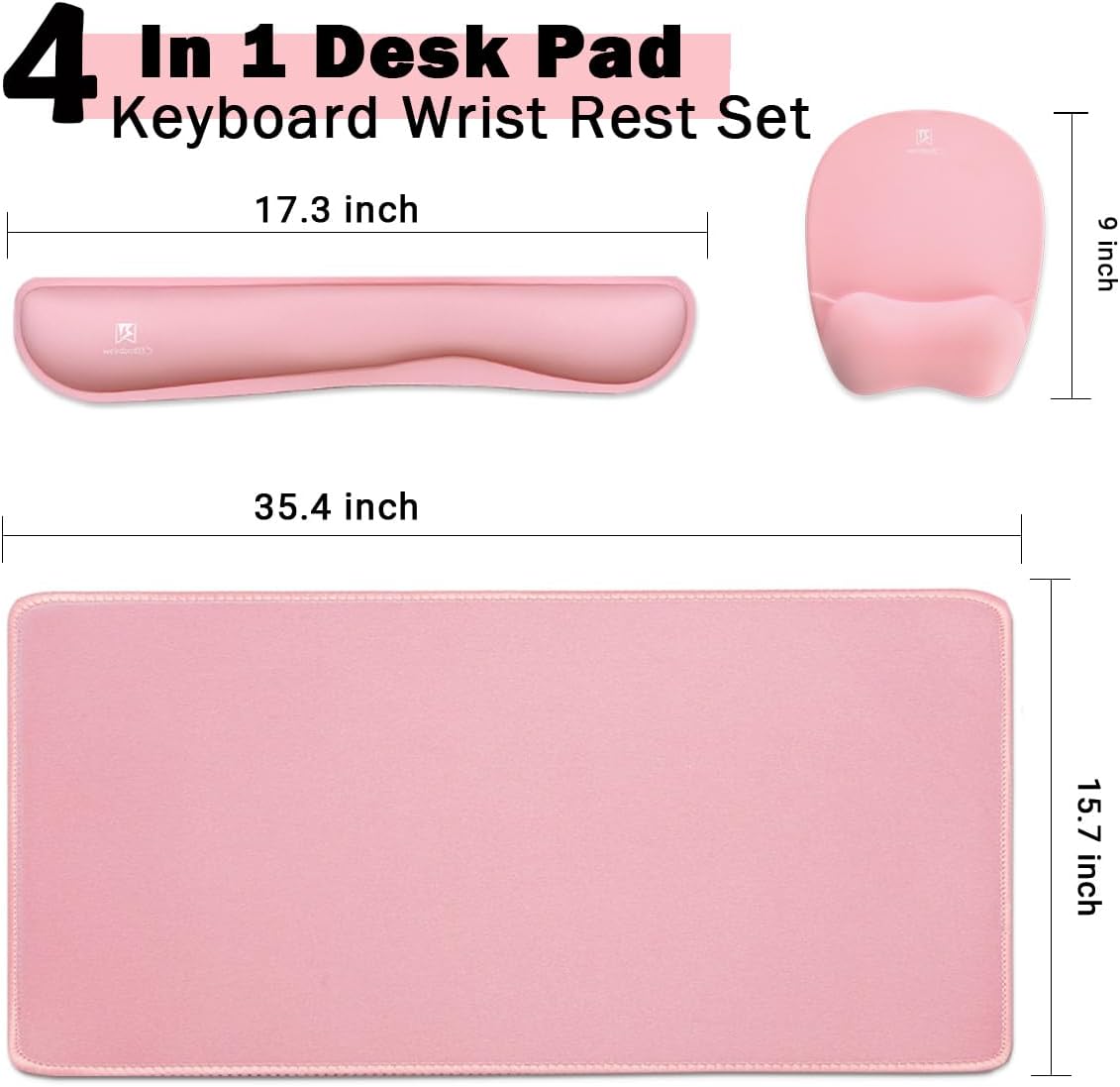 Keyboard Wrist Rest Large Mouse Pad Wrist Support for Computer, 4 in 1 Memory Foam Keyboard Pad Desk Mat Ergonomic Hand Rest Wrist Cushion for Home Office Gaming-Pink