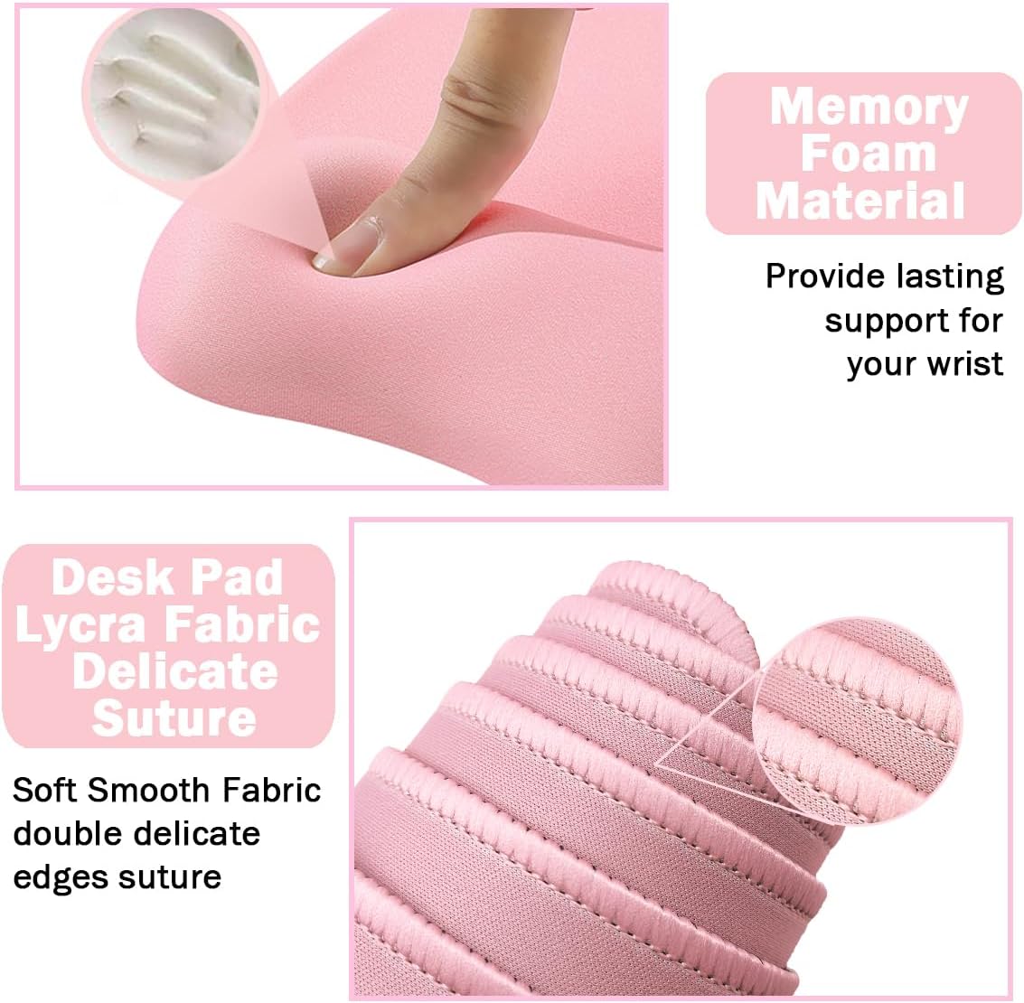 Keyboard Wrist Rest Large Mouse Pad Wrist Support for Computer, 4 in 1 Memory Foam Keyboard Pad Desk Mat Ergonomic Hand Rest Wrist Cushion for Home Office Gaming-Pink