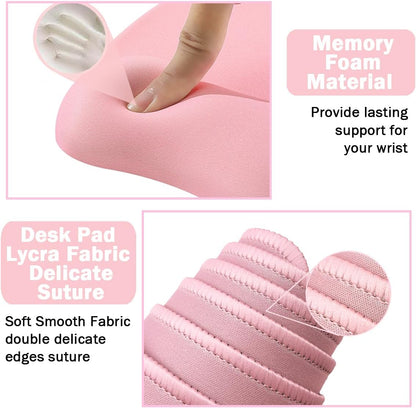 Keyboard Wrist Rest Large Mouse Pad Wrist Support for Computer, 4 in 1 Memory Foam Keyboard Pad Desk Mat Ergonomic Hand Rest Wrist Cushion for Home Office Gaming-Pink