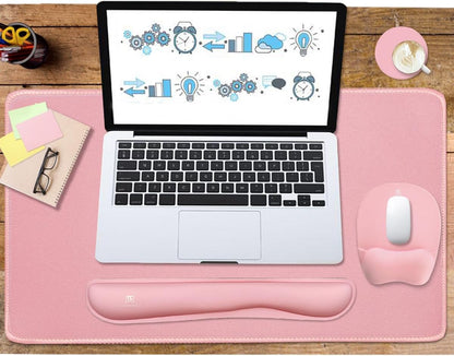 Keyboard Wrist Rest Large Mouse Pad Wrist Support for Computer, 4 in 1 Memory Foam Keyboard Pad Desk Mat Ergonomic Hand Rest Wrist Cushion for Home Office Gaming-Pink