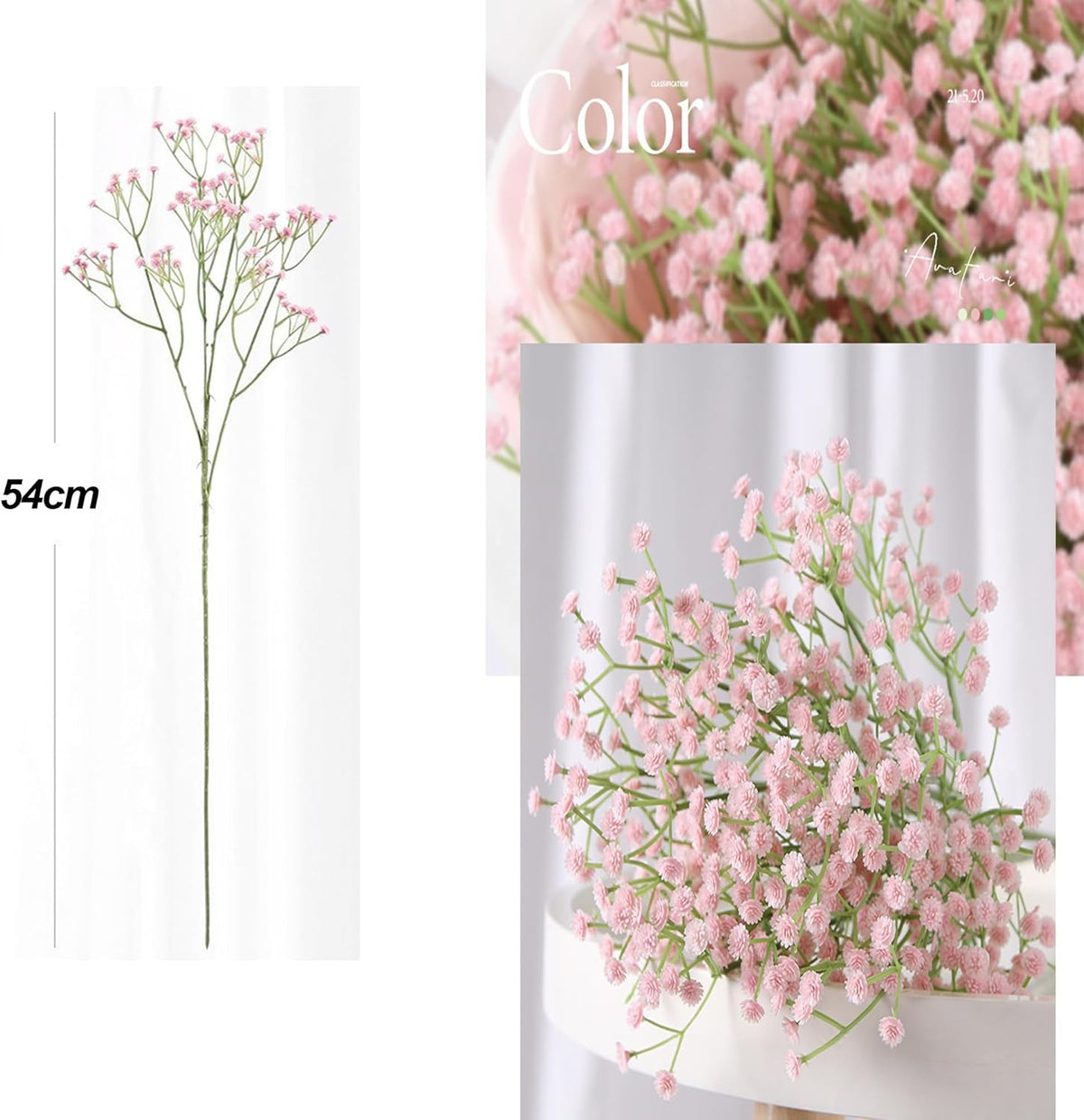 Pink Babys Breath Artificial Flowers 12Pcs Real Touch Faux Gypsophila Wedding Party Home Decor