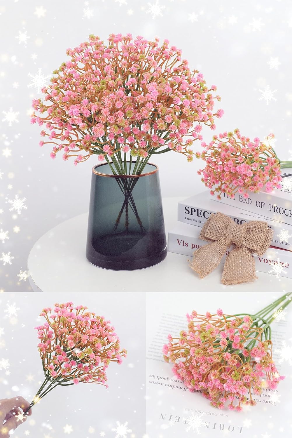 Pink Babys Breath Artificial Flowers 12Pcs Real Touch Faux Gypsophila Wedding Party Home Decor