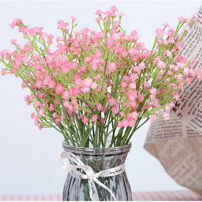 Pink Babys Breath Artificial Flowers 12Pcs Real Touch Faux Gypsophila Wedding Party Home Decor