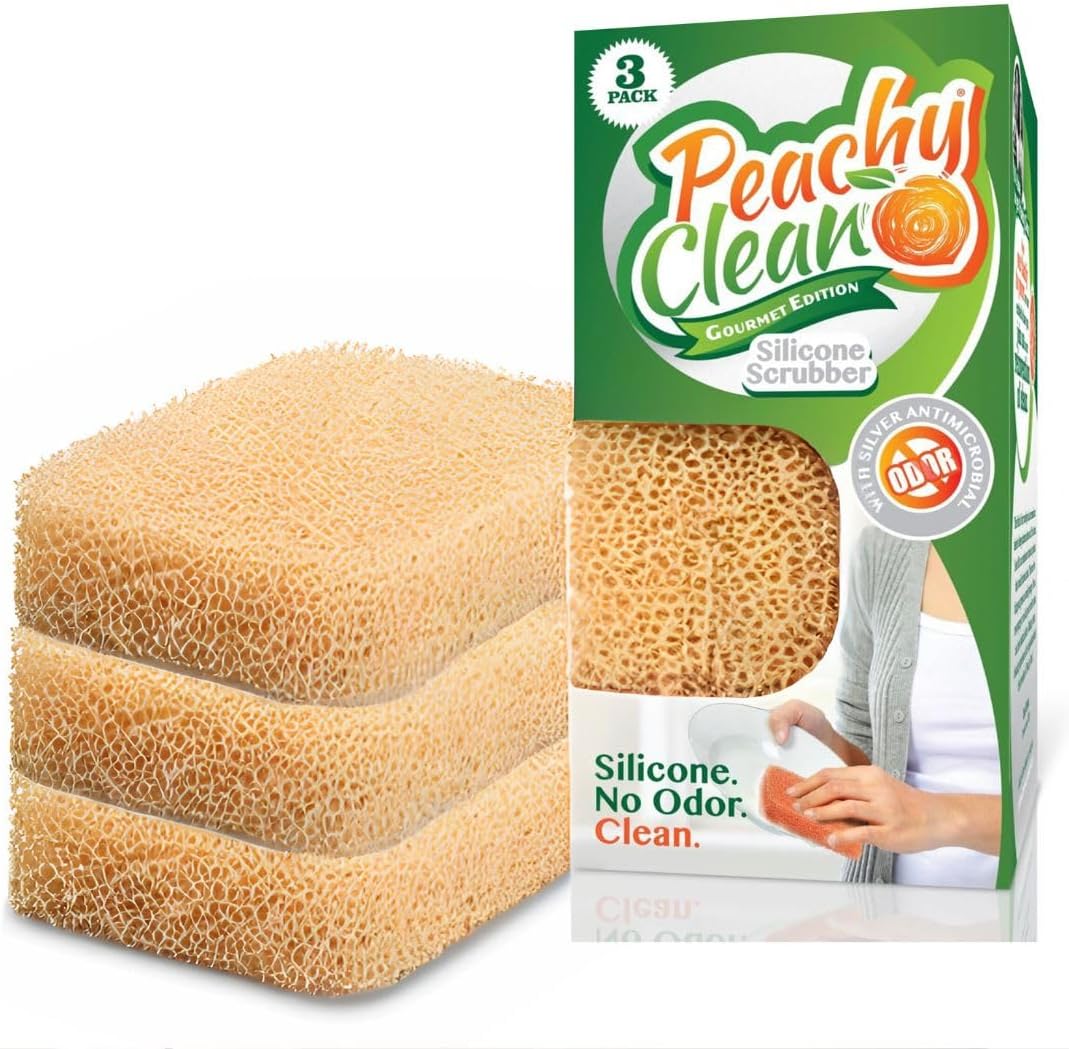 Silicone Dish Sponge Scrubbers, Unscented Freshness, Non-Scratch, Odor-Resistant, Durable Dish Sponges for Kitchen 3pk