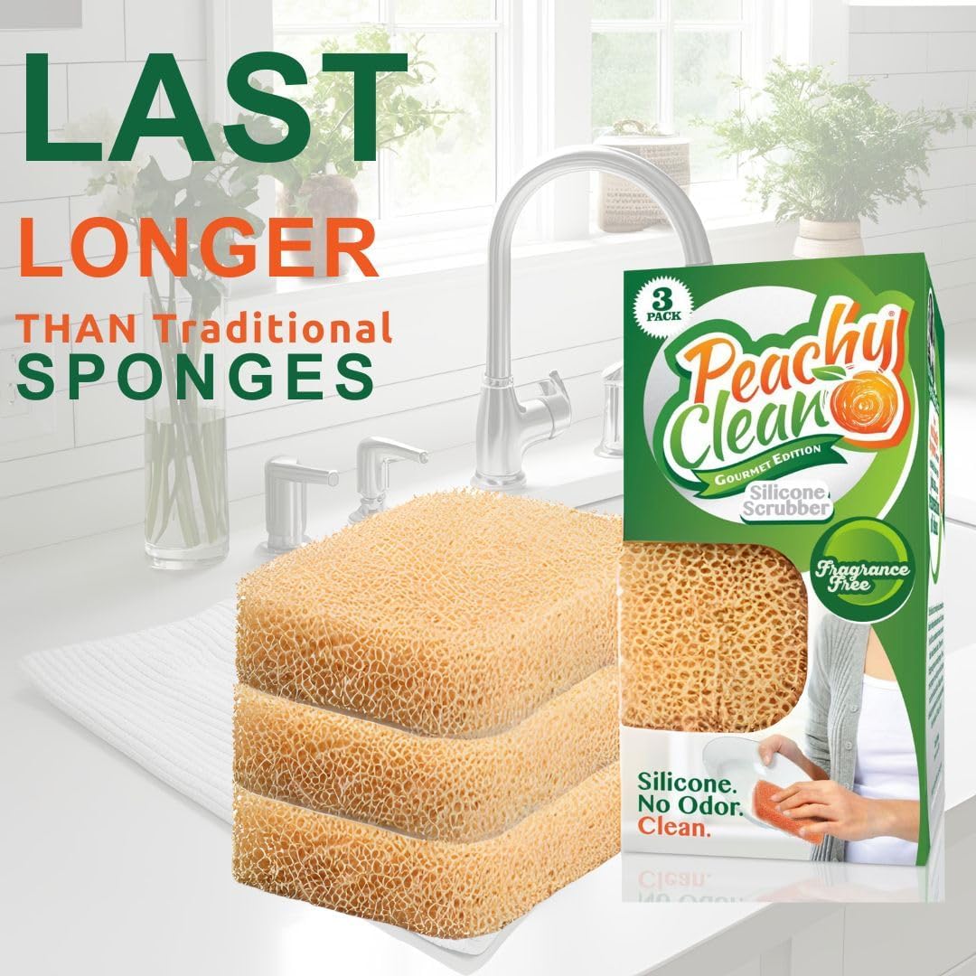 Silicone Dish Sponge Scrubbers, Unscented Freshness, Non-Scratch, Odor-Resistant, Durable Dish Sponges for Kitchen 3pk