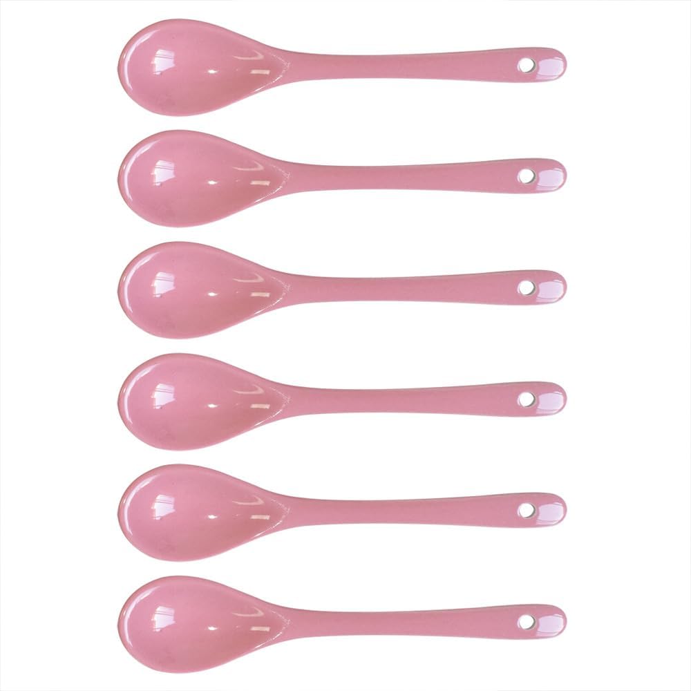 Pink 6 pcs Porcelain Egg Spoons Ceramic Spoons 4.7 inch Coffee Dessert Yogurt Tea Milky Tea
