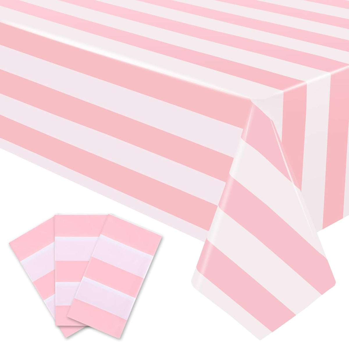 3 Packs Pink and White Striped Tablecloths 54 x 108 Inch