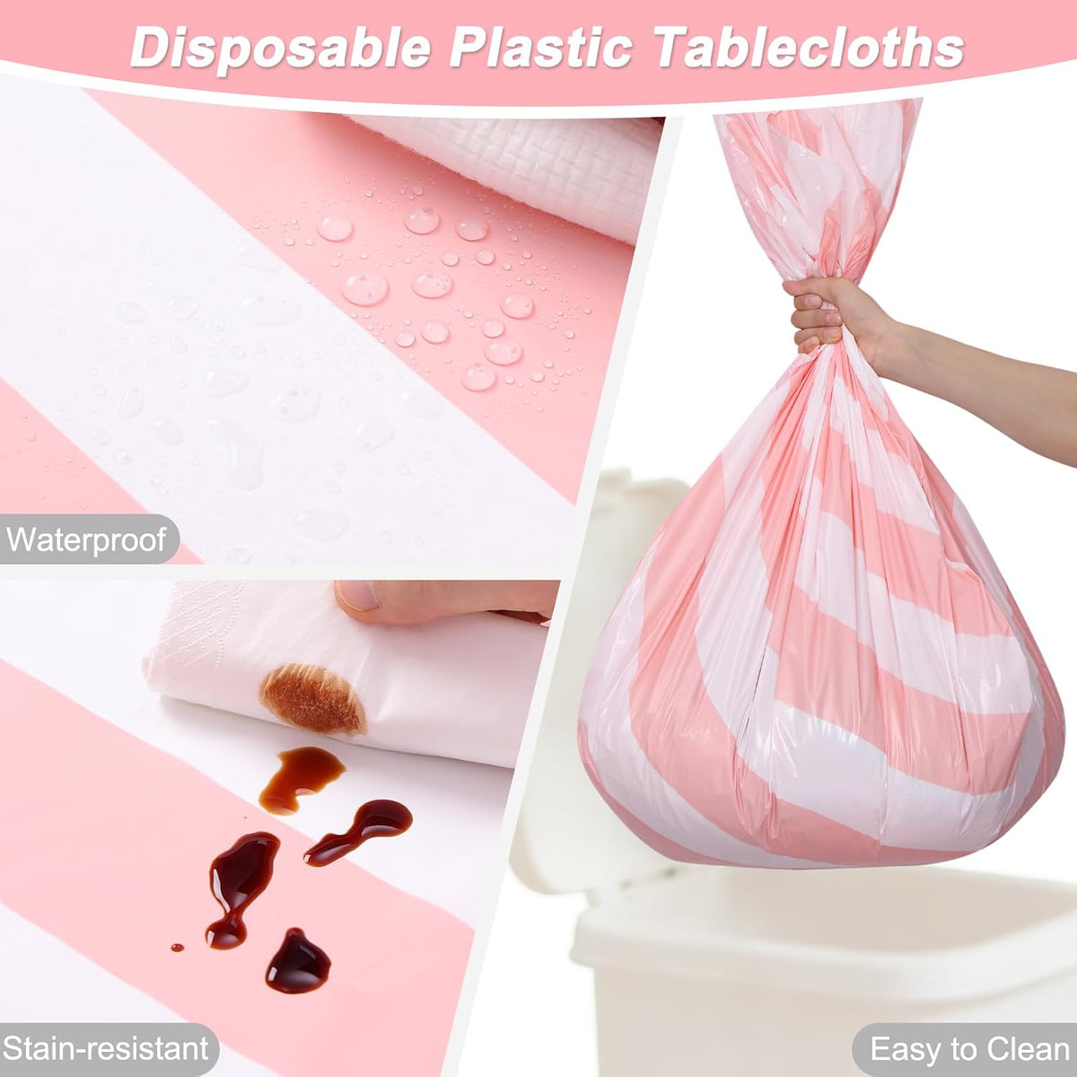 3 Packs Pink and White Striped Tablecloths 54 x 108 Inch