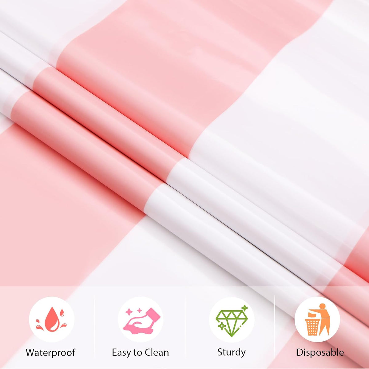3 Packs Pink and White Striped Tablecloths 54 x 108 Inch