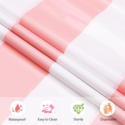3 Packs Pink and White Striped Tablecloths 54 x 108 Inch