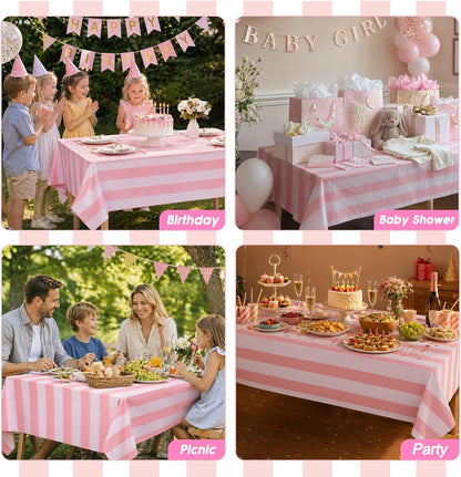 3 Packs Pink and White Striped Tablecloths 54 x 108 Inch