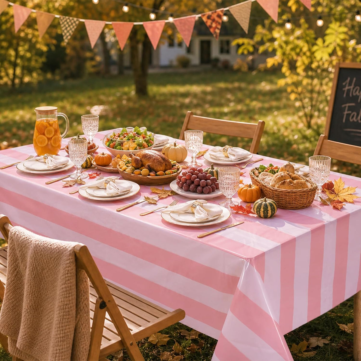 3 Packs Pink and White Striped Tablecloths 54 x 108 Inch