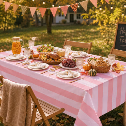 3 Packs Pink and White Striped Tablecloths 54 x 108 Inch