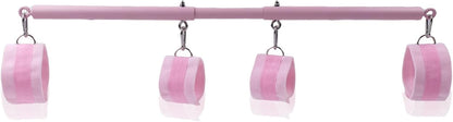 Heavy Duty Stainless Steel Expandable with 4pcs PU Black--Pink Skull Pattern Detachable Adjustable Straps,Workout Bar for Home Indoor Gym Training Kit