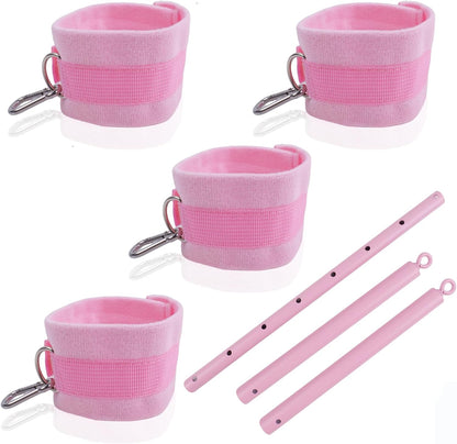 Heavy Duty Stainless Steel Expandable with 4pcs PU Black--Pink Skull Pattern Detachable Adjustable Straps,Workout Bar for Home Indoor Gym Training Kit
