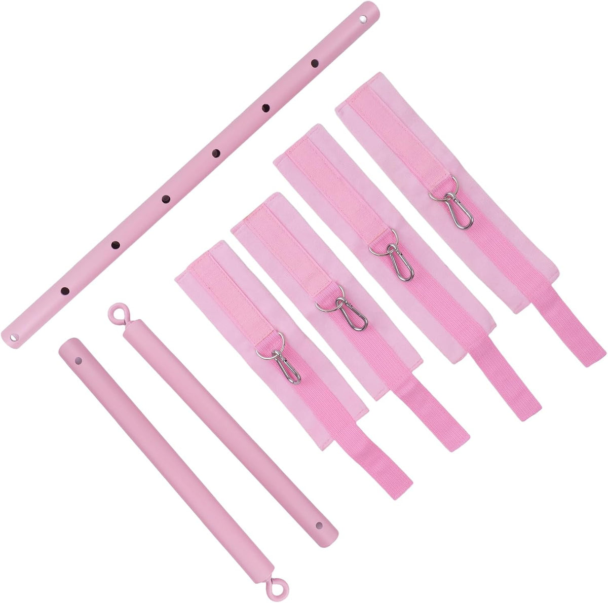 Heavy Duty Stainless Steel Expandable with 4pcs PU Black--Pink Skull Pattern Detachable Adjustable Straps,Workout Bar for Home Indoor Gym Training Kit