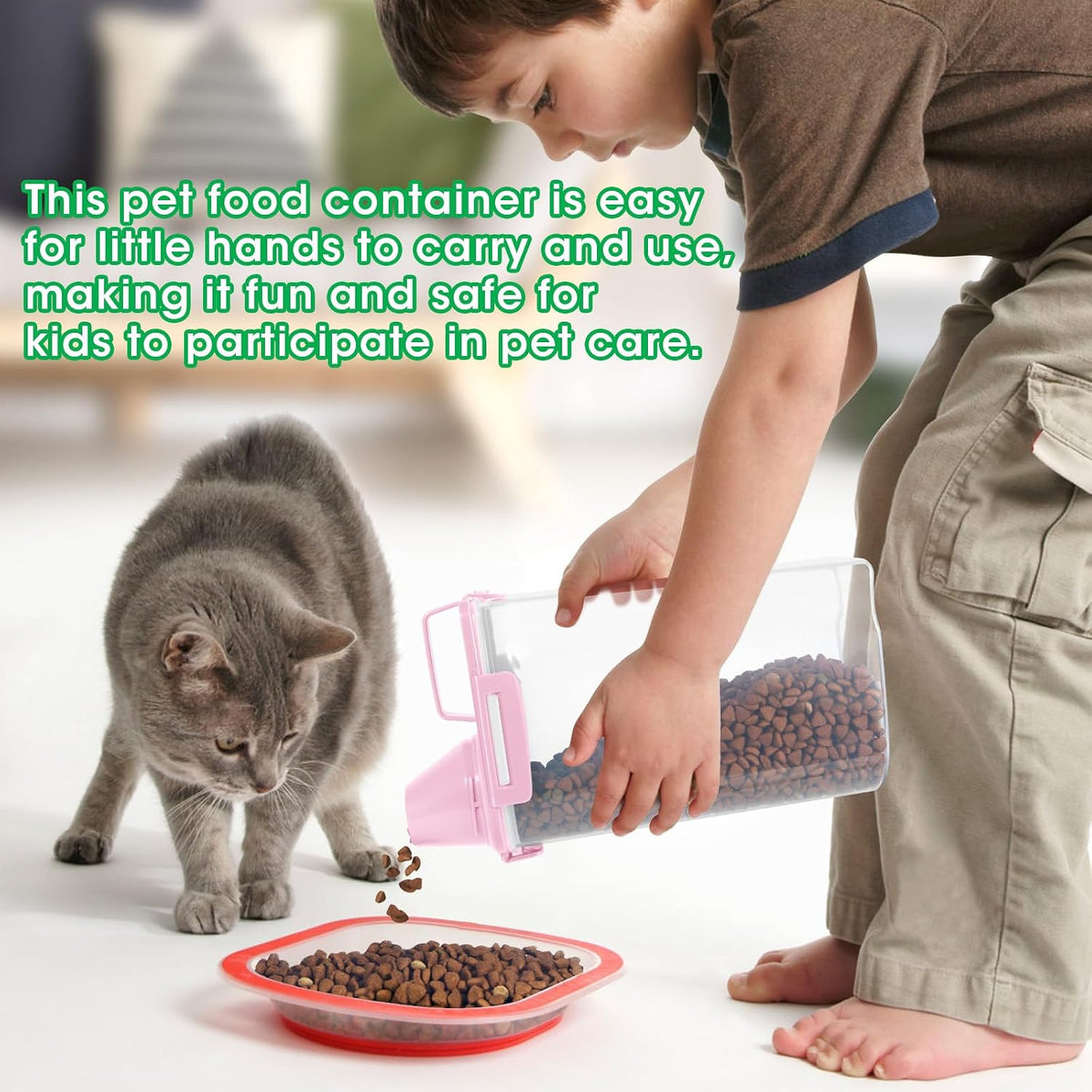 Rice Container 2 Pack 5 Lbs Cereal Container Storage, Kitchen Pantry Food Storage Holder with Cup, Small Pet Dog Cat Food Container -Pink