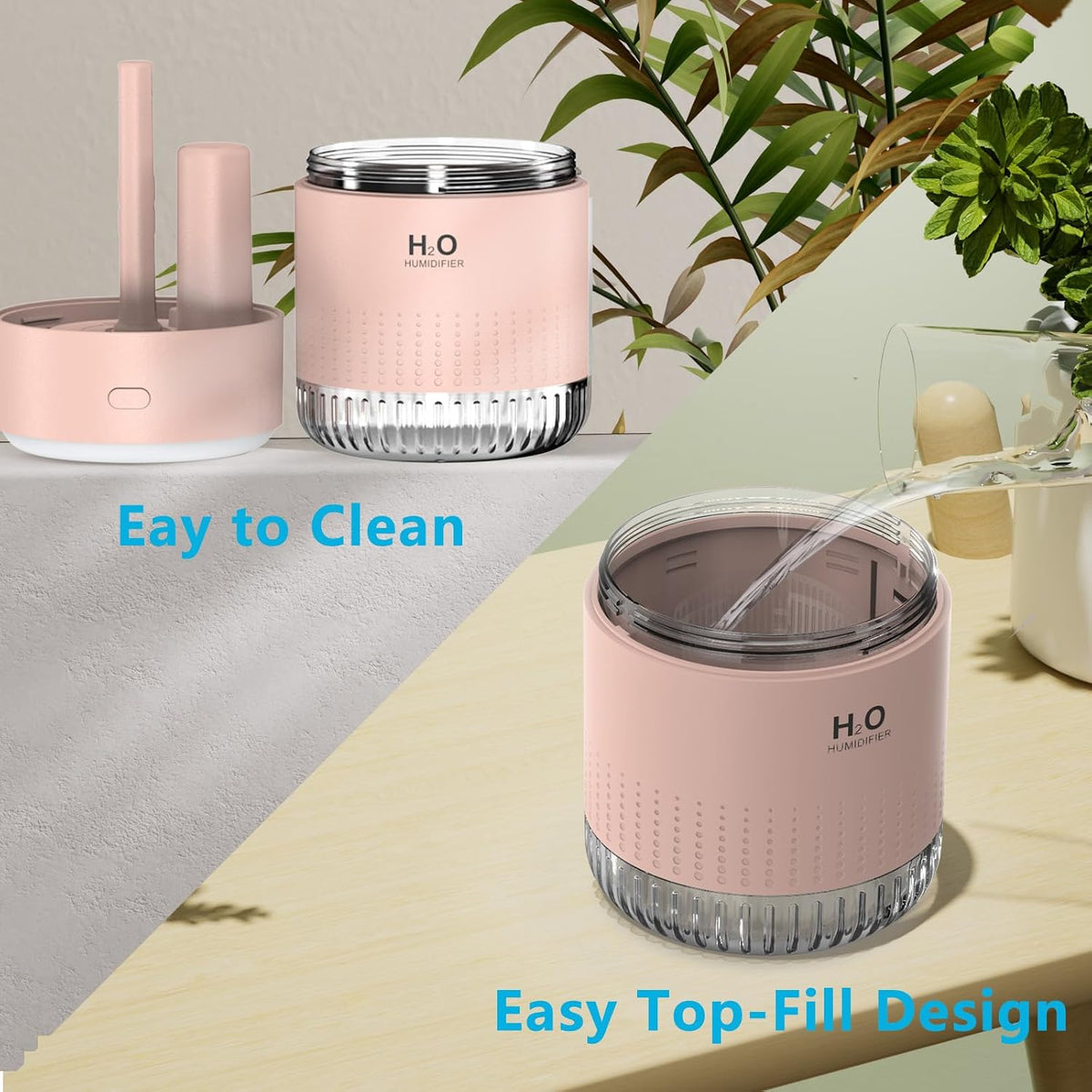 SZO Plant Humidifier Indoor, 500ml Soft Pink with Colorful Lights