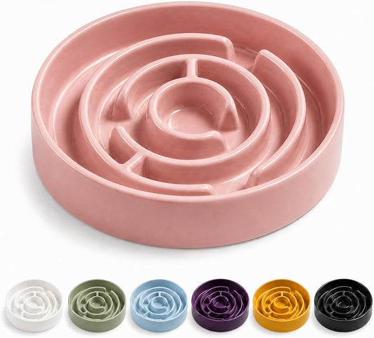 Ceramic Slow Feeder Dog Bowl 1.5 Cup Puzzle Dish for Small Medium Dogs