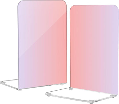 Pink Light Gradient Pattern Acrylic Bookends 2 Pcs Book Ends for Shelves Non-Slip Book Stopper Organizer for Office Library Home Decor, 5.4x4.1x8.1 in