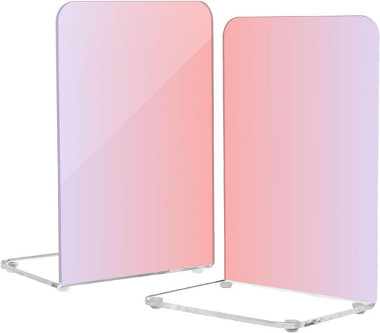 Pink Light Gradient Pattern Acrylic Bookends 2 Pcs Book Ends for Shelves Non-Slip Book Stopper Organizer for Office Library Home Decor, 5.4x4.1x8.1 in