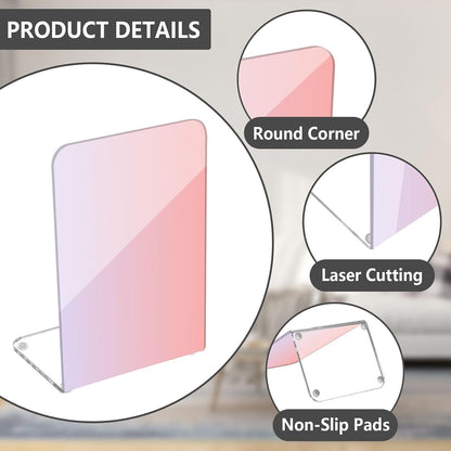 Pink Light Gradient Pattern Acrylic Bookends 2 Pcs Book Ends for Shelves Non-Slip Book Stopper Organizer for Office Library Home Decor, 5.4x4.1x8.1 in