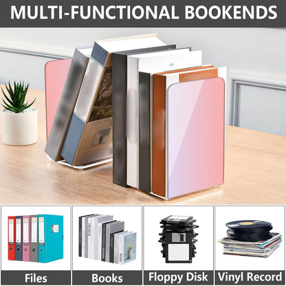 Pink Light Gradient Pattern Acrylic Bookends 2 Pcs Book Ends for Shelves Non-Slip Book Stopper Organizer for Office Library Home Decor, 5.4x4.1x8.1 in