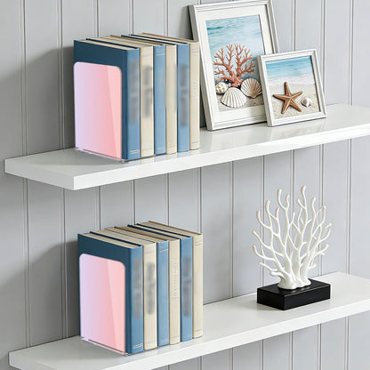 Pink Light Gradient Pattern Acrylic Bookends 2 Pcs Book Ends for Shelves Non-Slip Book Stopper Organizer for Office Library Home Decor, 5.4x4.1x8.1 in