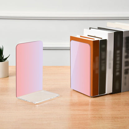 Pink Light Gradient Pattern Acrylic Bookends 2 Pcs Book Ends for Shelves Non-Slip Book Stopper Organizer for Office Library Home Decor, 5.4x4.1x8.1 in