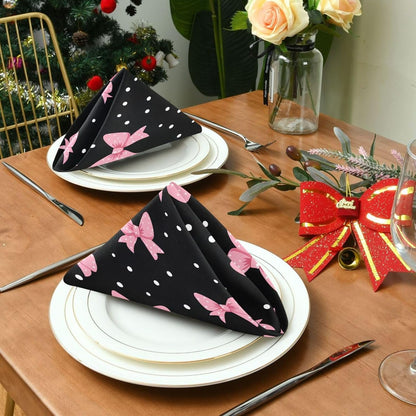 YETTASBIN Pink Bows Dot Cloth Napkins Set of 1, Reusable Washable Oversized Table Napkins for Family Wedding Dinner Party Home Decor, 20 Inch