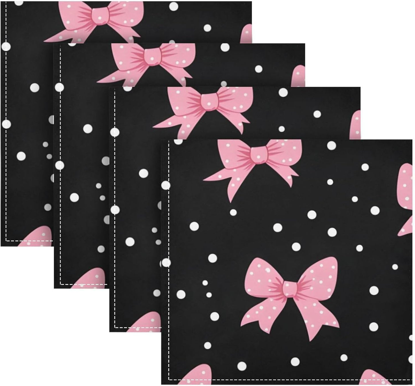 YETTASBIN Pink Bows Dot Cloth Napkins Set of 1, Reusable Washable Oversized Table Napkins for Family Wedding Dinner Party Home Decor, 20 Inch