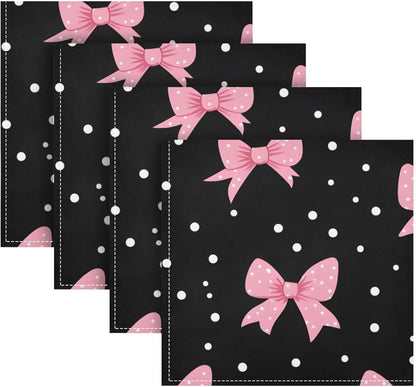 YETTASBIN Pink Bows Dot Cloth Napkins Set of 1, Reusable Washable Oversized Table Napkins for Family Wedding Dinner Party Home Decor, 20 Inch