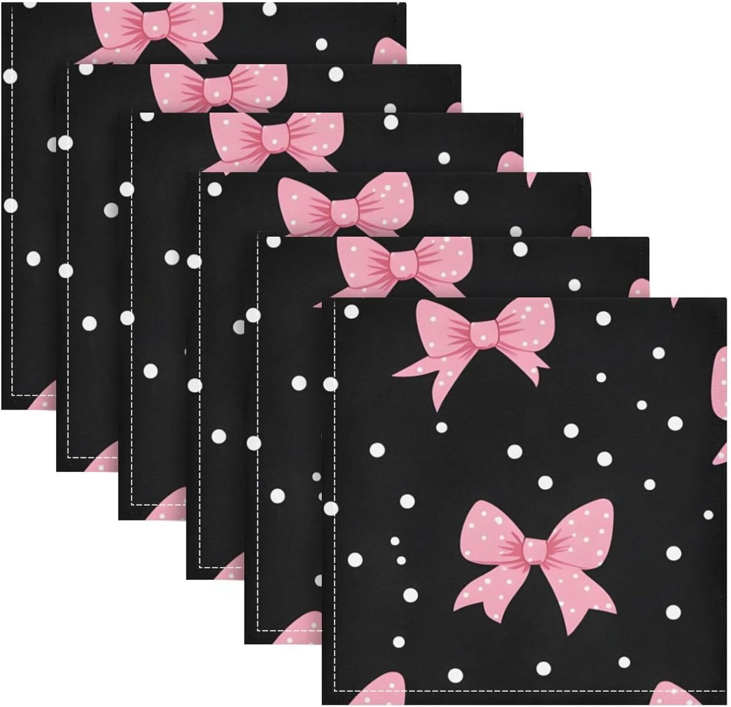 YETTASBIN Pink Bows Dot Cloth Napkins Set of 1, Reusable Washable Oversized Table Napkins for Family Wedding Dinner Party Home Decor, 20 Inch