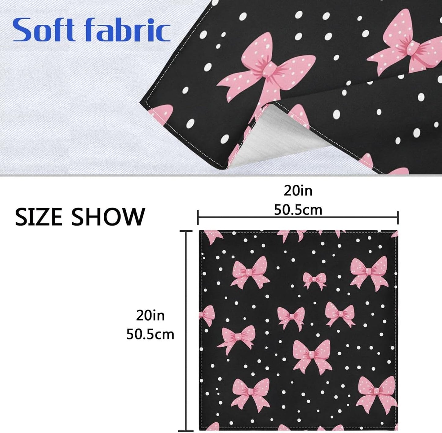 YETTASBIN Pink Bows Dot Cloth Napkins Set of 1, Reusable Washable Oversized Table Napkins for Family Wedding Dinner Party Home Decor, 20 Inch