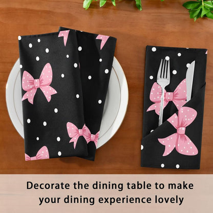 YETTASBIN Pink Bows Dot Cloth Napkins Set of 1, Reusable Washable Oversized Table Napkins for Family Wedding Dinner Party Home Decor, 20 Inch