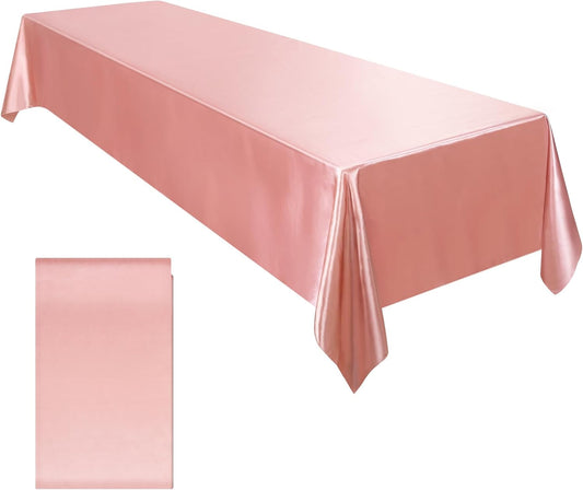 Ruisita Satin Party Tablecloth Table Cover 58 x 102 Inches Wedding Rectangle Bright Silk Tablecloth Table Cover Smooth Fabric Tablecloth Table Decor for Wedding Banquet Table Decoration, Rose Gold